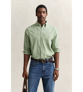 Ganttil mænd. 3250082 Grøn skjorte i hørblanding (XXL), Casual, Linned, Lange ærmer