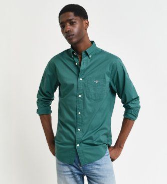 Ganttil mænd. 3000100 Regular fit skjorte i grøn poplin (M-), Casual, Bomuld, Lange ærmer