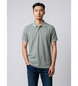 Ganttil mænd. 2062034 Pique-poloshirt med grøn piping (S), Casual, Bomuld, Korte ærmer