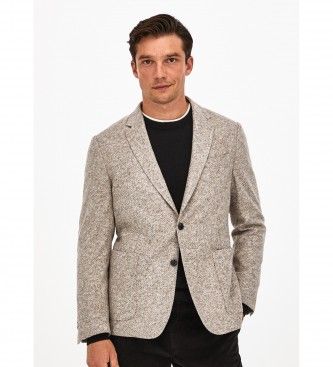 Hackett Londontil mænd. HM443100 Grå boucle-jakke (38/32), Brun, Casual, Klassisk, Akryl, Lange ærmer
