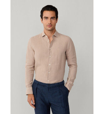 Hackett Londontil mænd. HM3010636 Hørskjorte i indfarvet hør med skræddersyet pasform beige (XL), Casual, Linned, Lange ærmer