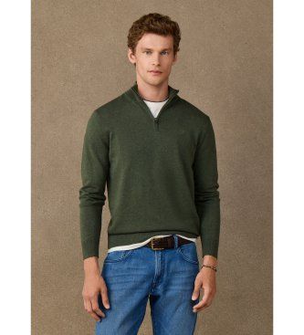 Hackett Londontil mænd. HM7000117 Essential Cotton lynlåstrøje olivengrøn (S), Casual, Bomuld, Klassisk