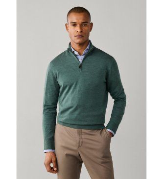 Hackett Londontil mænd. HM7000205 Ess Merino Hzip-trøje med lynlås i olivengrøn (XL), Casual, Bomuld, Klassisk