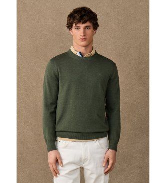 Hackett Londontil mænd. HM7000116 Ess Cotton Crew-trøje i olivengrøn (XL), Casual, Bomuld