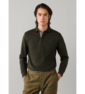 Hackett Londontil mænd. HM5700021 Grøn Woven Pocket Trim polo rugbyskjorte (L), Casual, Bomuld, Lange ærmer
