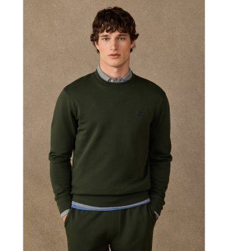 Hackett Londontil mænd. HM5800187 Sweatshirt i bomuld med rundhalset og grønt logo (L), Casual