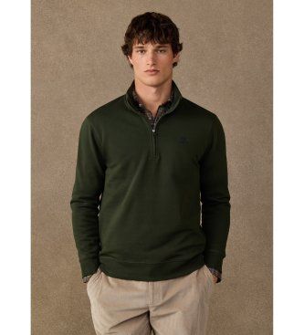 Hackett Londontil mænd. HM5800195 Sweatshirt i bomuld med lynlås og grønt logo (M), Casual