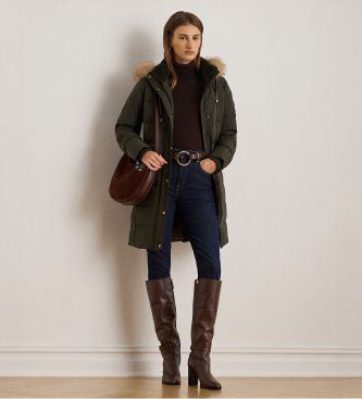Lauren Ralph Laurentil kvinder. 297957509006 Grøn frakke med faux-besætning (M), Casual, Polyester