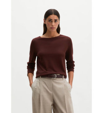 Marc O'Polotil kvinder. 5000008635 Bordeaux slim striktrøje (XS), Casual, Rødbrun, Bomuld, Lange ærmer