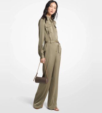 Michael Korstil kvinder. MT683L5AYJ Grøn satin jumpsuit (38), Casual, Lange ærmer, Genanvendt polister