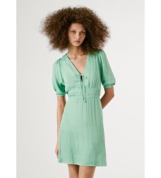 Pepe Jeanstil kvinder. PL953753 Olivia grøn kjole (L), Casual, Polyester, Korte ærmer
