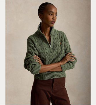 Polo Ralph Laurentil kvinder. 211963467508 Grøn sweater i bomuld med snoninger (S), Casual