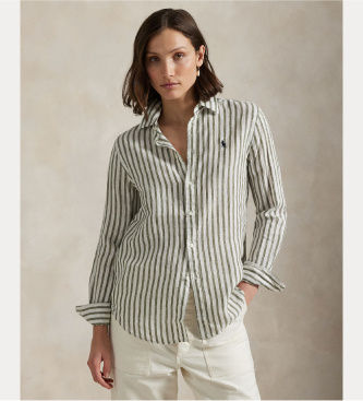 Polo Ralph Laurentil kvinder. 211970691005 Classica hørskjorte grøn (S), Casual, Linned, Lange ærmer
