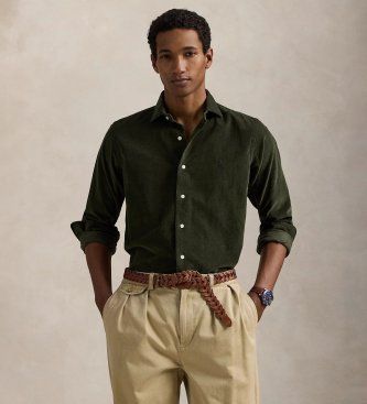 Polo Ralph Laurentil mænd. 710P00518009 Custom Fit fløjlsskjorte grøn (XL), Casual, Bomuld, Lange ærmer