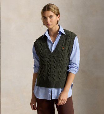 Polo Ralph Laurentil kvinder. 211949994502 Strikvest i uld og cashmere i grøn (L), Casual, Bomuld, Uden ærmer/stropper