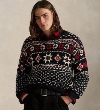 Polo Ralph Laurentil mænd. 710982258001 Kashmir-trøje med sorte snefnug (M), Casual, Flerfarvet