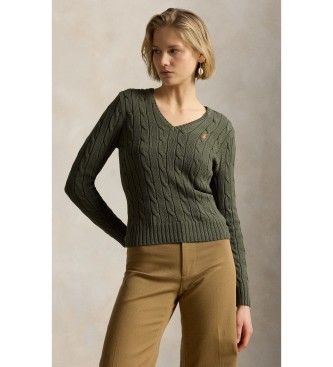 Polo Ralph Laurentil kvinder. 211971870511 Grøn kabelstrikket bomuldssweater (XXS), Casual, Lange ærmer