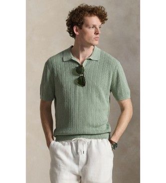 Polo Ralph Laurentil mænd. 710A12994005 Grøn hørtrøje med åben krave (L), Casual, Linned, Korte ærmer