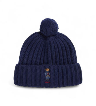 Polo Ralph Laurentil kvinder. 455931876003 Ribstrikket hue med Polo Bear og marineblå pompon (OSFA), Casual, Bomuld