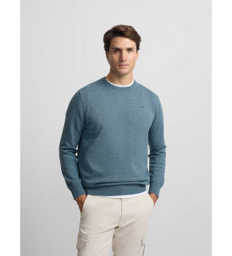 Silbontil mænd. S261010102312 Ensfarvet blå trøje med rund hals (S), Casual, Bomuld