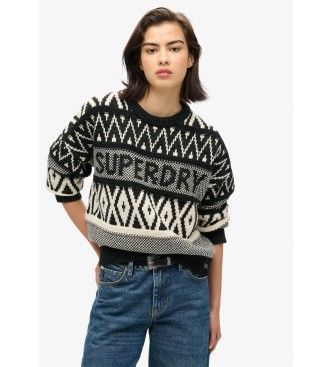 Superdrytil kvinder. W6110559A Rundhalset trøje med sort mærkevaredesign (S), Casual, Akryl
