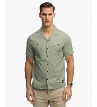 Superdrytil mænd. M4011130A Grøn skjorte med tryk (L), Casual, Bomuld, Korte ærmer