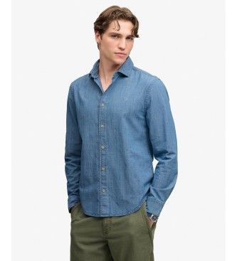 Superdrytil mænd. M4011110A Essentials Chambray skjorte blå (L), Casual, Bomuld, Lange ærmer