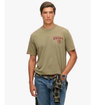 Superdrytil mænd. M1012248A Tokyo Narrative Loose T-shirt mørkegrøn (XXL), Casual, Bomuld, Korte ærmer