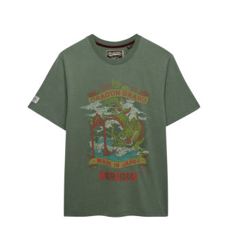 Superdrytil mænd. M1012235A Tokyo Relaxed T-shirt grøn (L), Casual, Bomuld, Korte ærmer
