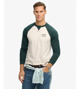 Superdrytil mænd. M6010915A Vintage Athletic Baseball T-shirt grøn (L), Casual, Bomuld, Lange ærmer