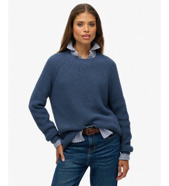 Superdrytil kvinder. W6110672A Relaxed Ribbed Knitted jumper blå (L), Casual, Bomuld