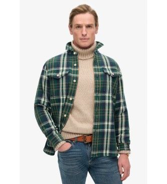Superdrytil mænd. M4010865A Merchant Store grøn ternet skjorte (XL), Casual, Bomuld, Lange ærmer