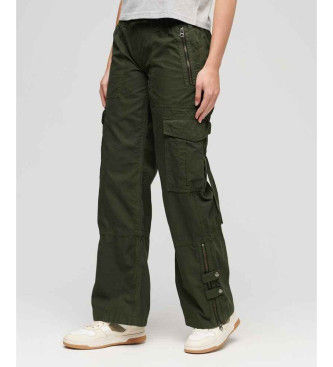 Superdrytil kvinder. W7010914A Cargo-bukser med brede ben, lavtsiddende grøn (26), Casual, Bomuld