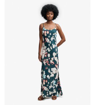 Superdrytil kvinder. W8012049A Printed Maxi Slip Dress kjole grøn (S), Casual, Viscose, Uden ærmer/stropper