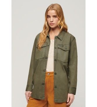 Superdrytil kvinder. W4010424A Grøn militær overtrøje (M), Casual, Bomuld, Lange ærmer