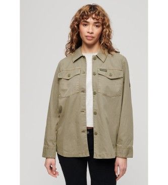 Superdrytil kvinder. W4010424A Grønbrun militær overtrøje (S), Casual, Bomuld, Lange ærmer