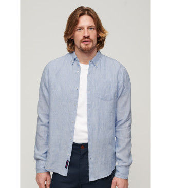Superdrytil mænd. M4010696A Studios blå hørskjorte (L), Casual, Linned, Lange ærmer