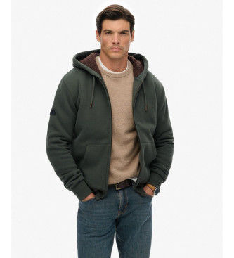 Superdrytil mænd. M2014502A Borg-foret sweatshirt grøn (S), Casual, Bomuld
