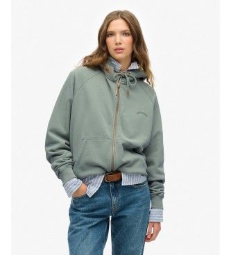 Superdrytil kvinder. W2012287A Hættetrøje med lynlås og Essential Logo Raglan-mønster, grøn (XL), Casual, Bomuld
