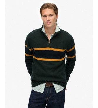 Superdrytil mænd. M6110709A Grøn stribet sweater med halv lynlås (L), Casual, Bomuld