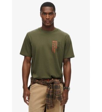Superdrytil mænd. M1012029A Løstsiddende T-shirt med grønt sporty utility-logo (L), Casual, Bomuld, Korte ærmer