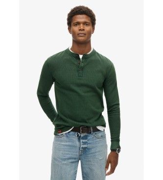 Superdrytil mænd. M6010845A Vintage tekstureret grøn T-shirt (XXL), Casual, Bomuld, Lange ærmer