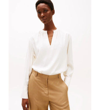 Tommy Hilfigertil kvinder. WW0WW44049 Beige bluse med V-hals og flæsekant (36), Casual, Viscose