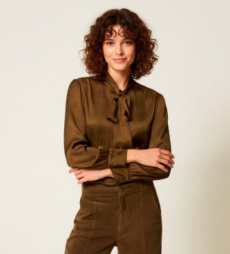 Twinsettil kvinder. 252TT2361 Jacquard-skjorte i satin, grøn (44), Casual, Viscose, Lange ærmer