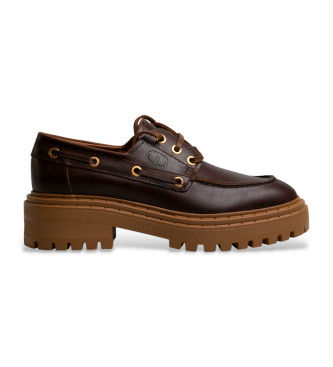 Twinsettil kvinder. 252TGT190 Stringata brune loafers i læder (39), Fast, Blonder, Casual