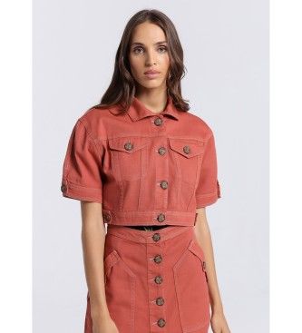 Victorio & Lucchino, V&Ltil kvinder. 3591737 Orange denimjakke med knapper (XXL), Casual, Bomuld, Korte ærmer