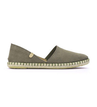 Verbenastil kvinder. 0300580001 Carmen grønne espadriller i læder (36), Fast, Splittet læder, Ingen, Casual