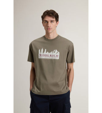 Woolrichtil mænd. CFWOTE2010MRUT5334 T-shirt i ren bomuld med grønt logo (XL), Casual, Korte ærmer