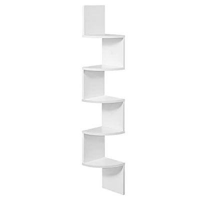 Vasagle hjørne hylde, 5-lags flydende væg hylde med zigzag-design, boghylde, hvid LBC20WT