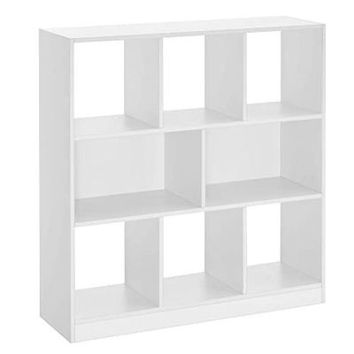 Vasagle bokhylla, träbokhylla med öppna cubbies, vit